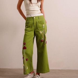 Free People-We The Free Winter Bloom Embroidered Wide-Leg Jeans